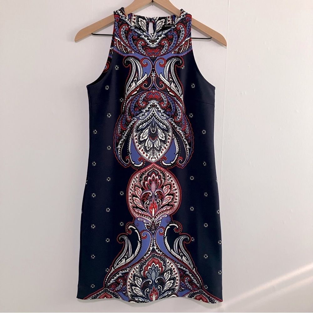Banana Republic Black and Red Paisley Mini Dress Women Size 0